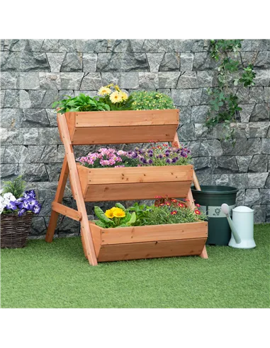 Outsunny 3 Tier Raised Garden Bed Wooden Elevated Planter Box Kit, 66L for Flower, Vegetable, Herb, 65x75x78cm, Brown