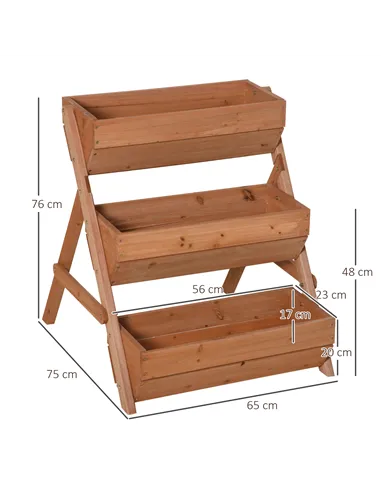 Outsunny 3 Tier Raised Garden Bed Wooden Elevated Planter Box Kit, 66L for Flower, Vegetable, Herb, 65x75x78cm, Brown
