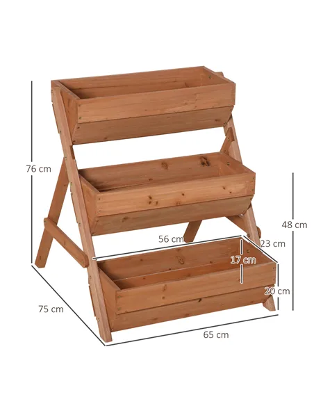 Outsunny 3 Tier Raised Garden Bed Wooden Elevated Planter Box Kit, 66L for Flower, Vegetable, Herb, 65x75x78cm, Brown
