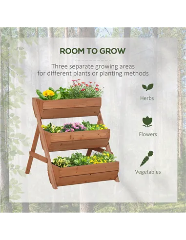Outsunny 3 Tier Raised Garden Bed Wooden Elevated Planter Box Kit, 66L for Flower, Vegetable, Herb, 65x75x78cm, Brown