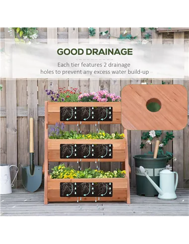 Outsunny 3 Tier Raised Garden Bed Wooden Elevated Planter Box Kit, 66L for Flower, Vegetable, Herb, 65x75x78cm, Brown