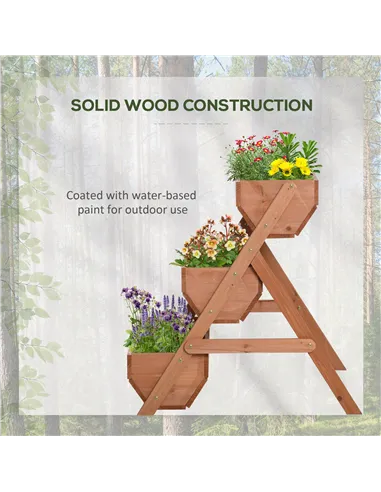 Outsunny 3 Tier Raised Garden Bed Wooden Elevated Planter Box Kit, 66L for Flower, Vegetable, Herb, 65x75x78cm, Brown