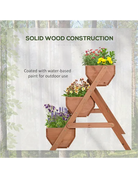 Outsunny 3 Tier Raised Garden Bed Wooden Elevated Planter Box Kit, 66L for Flower, Vegetable, Herb, 65x75x78cm, Brown