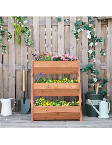 Outsunny 3 Tier Raised Garden Bed Wooden Elevated Planter Box Kit, 66L for Flower, Vegetable, Herb, 65x75x78cm, Brown