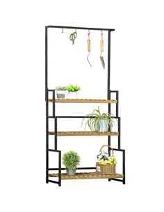 Outsunny 3 Tiered Plant Stand with Hanging Hooks, Flower Rack Shelf for Indoor Outdoor Porch Balcony Living Room Bedroom