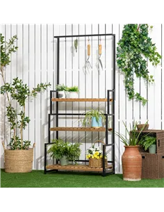 Outsunny 3 Tiered Plant Stand with Hanging Hooks, Flower Rack Shelf for Indoor Outdoor Porch Balcony Living Room Bedroom 2