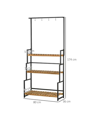 Outsunny 3 Tiered Plant Stand with Hanging Hooks, Flower Rack Shelf for Indoor Outdoor Porch Balcony Living Room Bedroom