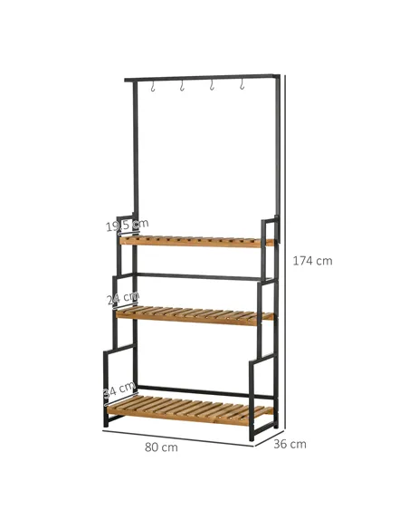 Outsunny 3 Tiered Plant Stand with Hanging Hooks, Flower Rack Shelf for Indoor Outdoor Porch Balcony Living Room Bedroom