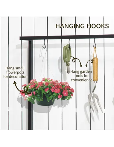 Outsunny 3 Tiered Plant Stand with Hanging Hooks, Flower Rack Shelf for Indoor Outdoor Porch Balcony Living Room Bedroom