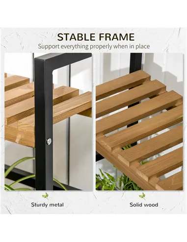 Outsunny 3 Tiered Plant Stand with Hanging Hooks, Flower Rack Shelf for Indoor Outdoor Porch Balcony Living Room Bedroom