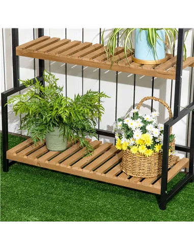 Outsunny 3 Tiered Plant Stand with Hanging Hooks, Flower Rack Shelf for Indoor Outdoor Porch Balcony Living Room Bedroom