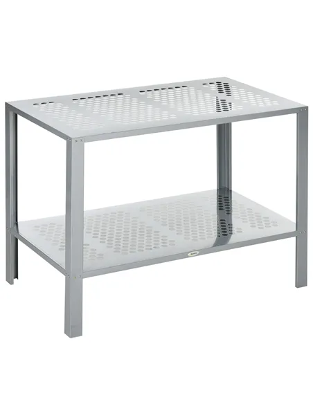 Outsunny 2-Tier Plant Stand, Corner Plant Shelf for Outdoor and Indoor Storage Organizer, Freestanding Flower Rack with Steel Fr