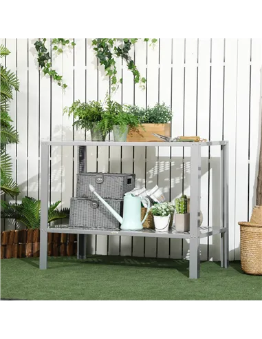 Outsunny 2-Tier Plant Stand, Corner Plant Shelf for Outdoor and Indoor Storage Organizer, Freestanding Flower Rack with Steel Fr