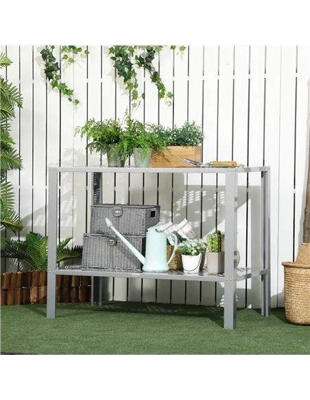 Outsunny 2-Tier Plant Stand, Corner Plant Shelf for Outdoor and Indoor Storage Organizer, Freestanding Flower Rack with Steel Fr