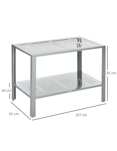 Outsunny 2-Tier Plant Stand, Corner Plant Shelf for Outdoor and Indoor Storage Organizer, Freestanding Flower Rack with Steel Fr