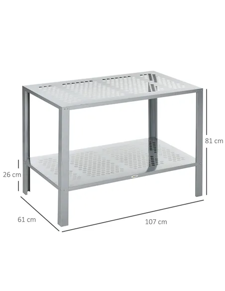 Outsunny 2-Tier Plant Stand, Corner Plant Shelf for Outdoor and Indoor Storage Organizer, Freestanding Flower Rack with Steel Fr