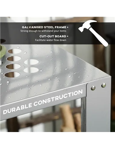 Outsunny 2-Tier Plant Stand, Corner Plant Shelf for Outdoor and Indoor Storage Organizer, Freestanding Flower Rack with Steel Fr