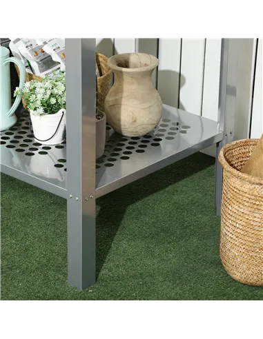 Outsunny 2-Tier Plant Stand, Corner Plant Shelf for Outdoor and Indoor Storage Organizer, Freestanding Flower Rack with Steel Fr