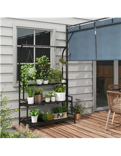 Outsunny 3 Tiered Plant Rack with Hanging Hooks, Tall Plant Stand for Indoor Outdoor Porch Balcony Use, Black 2