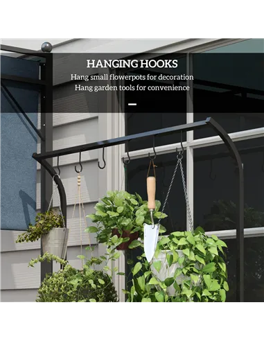 Outsunny 3 Tiered Plant Rack with Hanging Hooks, Tall Plant Stand for Indoor Outdoor Porch Balcony Use, Black