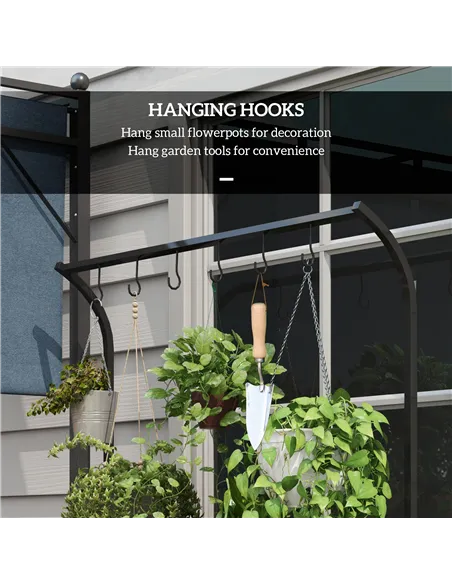 Outsunny 3 Tiered Plant Rack with Hanging Hooks, Tall Plant Stand for Indoor Outdoor Porch Balcony Use, Black
