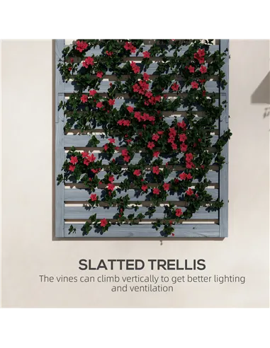 Outsunny Wall Mounted Plant Stands Set of 2, Fir Wood Flower Stand with Shelves and Slatted Trellis for Patio, Balcony, Porch