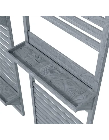 Outsunny Wall Mounted Plant Stands Set of 2, Fir Wood Flower Stand with Shelves and Slatted Trellis for Patio, Balcony, Porch