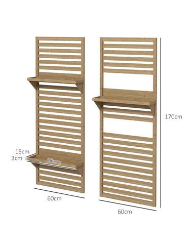 Outsunny Wall Mounted Plant Stands Set of 2, Fir Wood Flower Stand with Shelves and Slatted Trellis for Patio, Balcony, Porch
