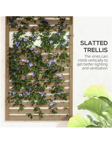 Outsunny Wall Mounted Plant Stands Set of 2, Fir Wood Flower Stand with Shelves and Slatted Trellis for Patio, Balcony, Porch