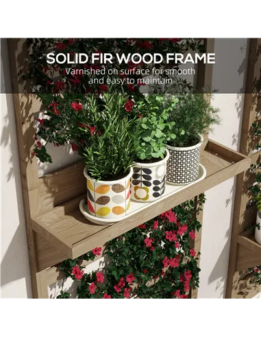 Outsunny Wall Mounted Plant Stands Set of 2, Fir Wood Flower Stand with Shelves and Slatted Trellis for Patio, Balcony, Porch
