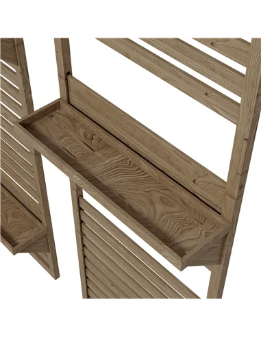 Outsunny Wall Mounted Plant Stands Set of 2, Fir Wood Flower Stand with Shelves and Slatted Trellis for Patio, Balcony, Porch