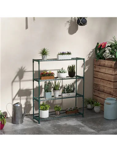 Outsunny Four-Tier Steel Plant Shelf - Black