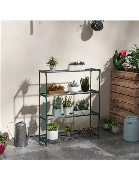 Outsunny Four-Tier Steel Plant Shelf - Black