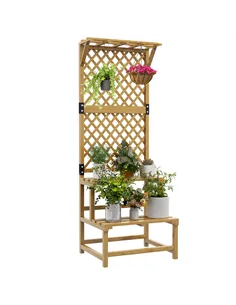 Outsunny Wooden Plant Stand, with Trellis - Natural Finish