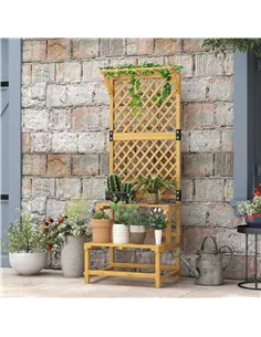 Outsunny Wooden Plant Stand, with Trellis - Natural Finish 2