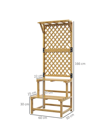 Outsunny Wooden Plant Stand, with Trellis - Natural Finish