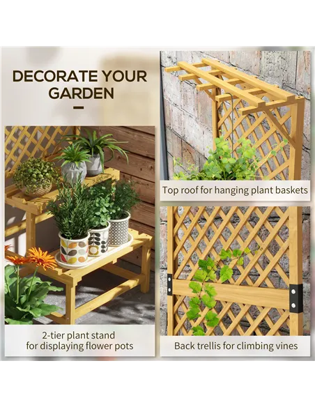 Outsunny Wooden Plant Stand, with Trellis - Natural Finish