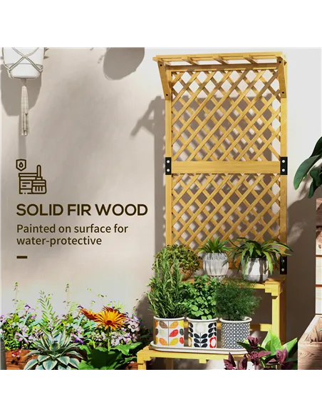 Outsunny Wooden Plant Stand, with Trellis - Natural Finish