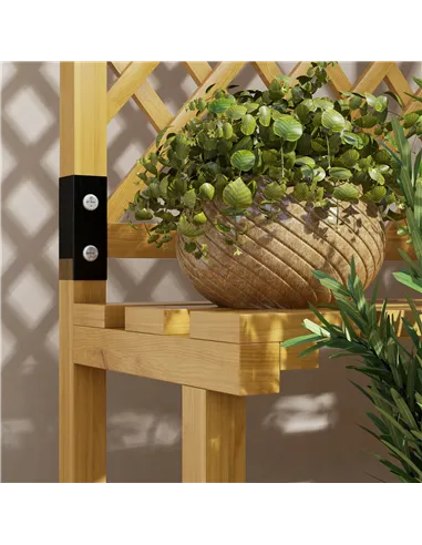Outsunny Wooden Plant Stand, with Trellis - Natural Finish