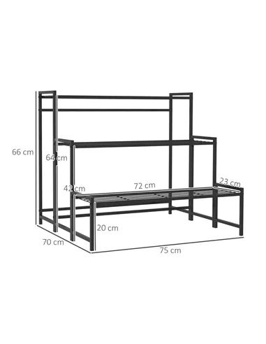 Outsunny Three-Tier Metal Plant Shelf - Black