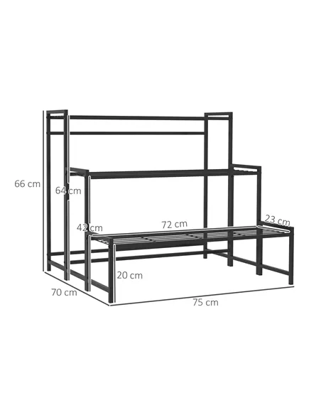 Outsunny Three-Tier Metal Plant Shelf - Black
