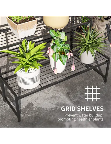 Outsunny Three-Tier Metal Plant Shelf - Black