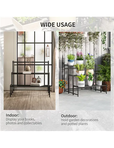 Outsunny Three-Tier Metal Plant Shelf - Black