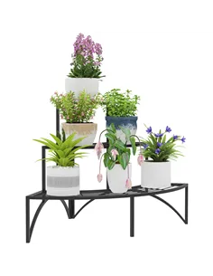 Outsunny Three-Tier Corner Metal Plants Shelves - Black