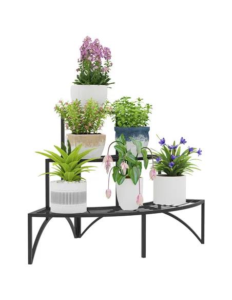 Outsunny Three-Tier Corner Metal Plants Shelves - Black