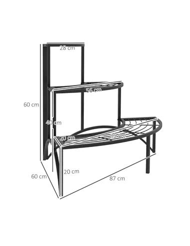 Outsunny Three-Tier Corner Metal Plants Shelves - Black