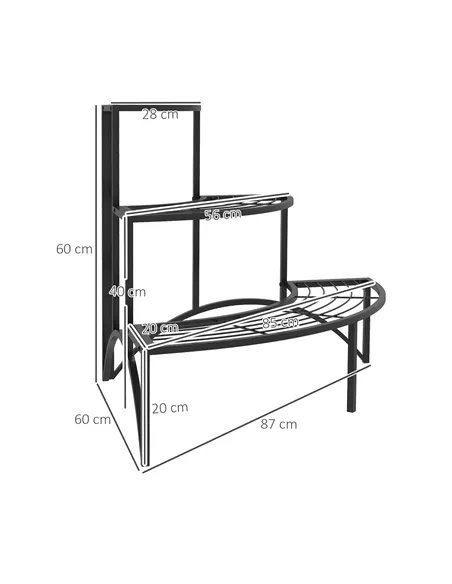 Outsunny Three-Tier Corner Metal Plants Shelves - Black