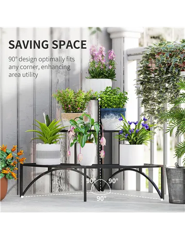 Outsunny Three-Tier Corner Metal Plants Shelves - Black