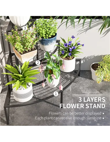 Outsunny Three-Tier Corner Metal Plants Shelves - Black