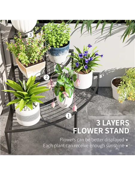 Outsunny Three-Tier Corner Metal Plants Shelves - Black